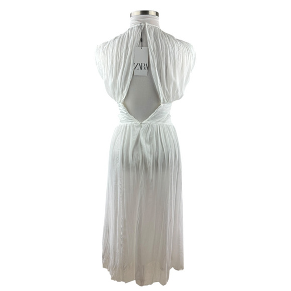 NWT ZARA Pleated Chiffon Maxi Dress Side Cutout Detail in White Women's Size XS - Picture 10 of 16